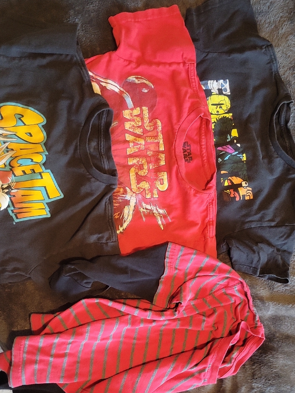 Graphic Tee Bundle with Red Star Wars Shirt and Black Pop Culture Tees